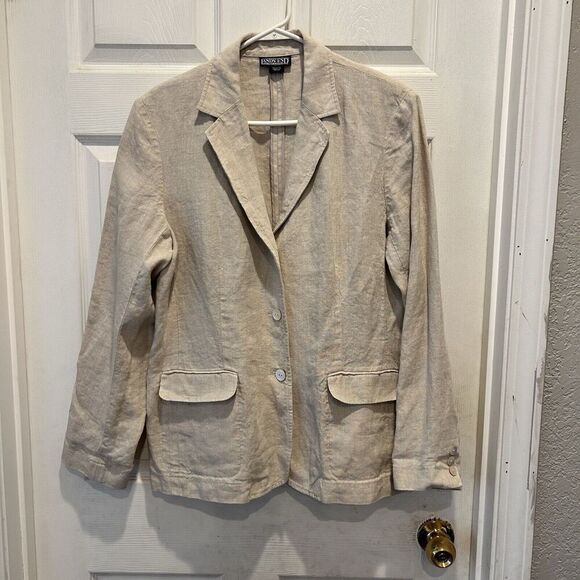 Lands End Direct Merchants Beige Linen Blazer Women’s 14 Structured Workwear - Picture 1 of 11